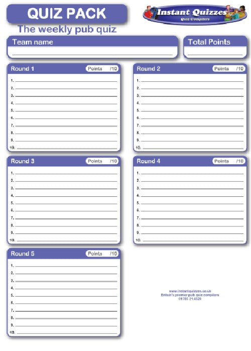 Mixed Bag Quiz Night pack by email – Instant Quizzes