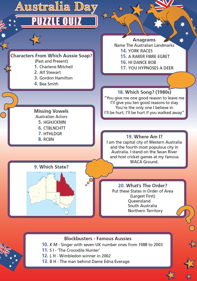 Australia Day Puzzle Quiz - AUSPUZ