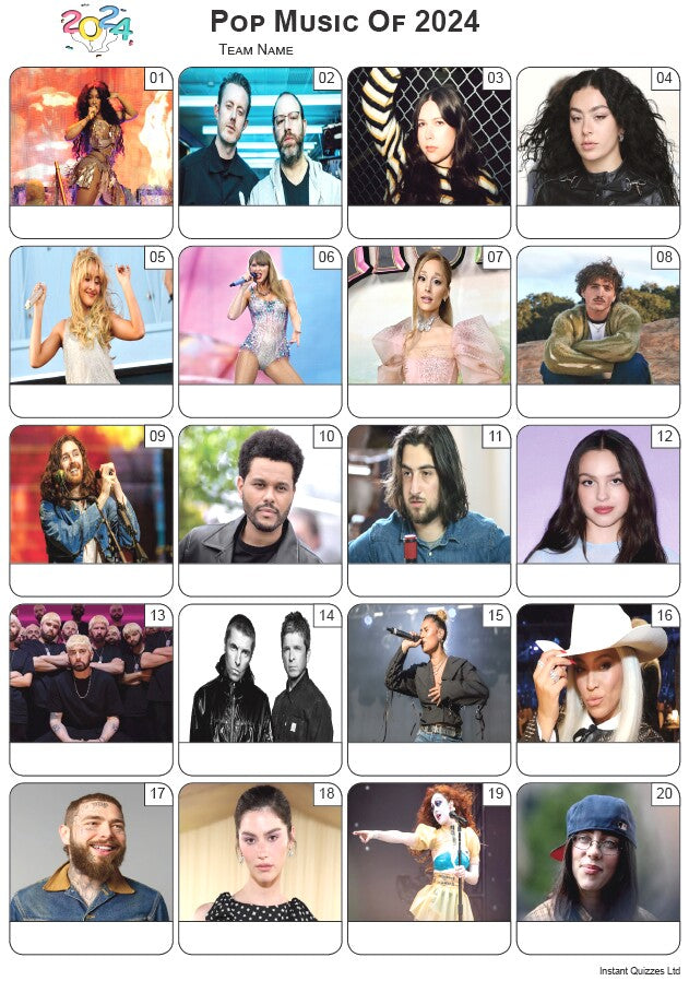 Pop Music of 2024 - Picture Quiz - PR2523