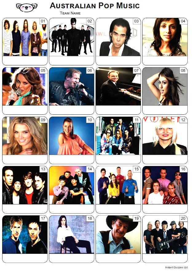 Australian Pop Music Picture Quiz - PR2531