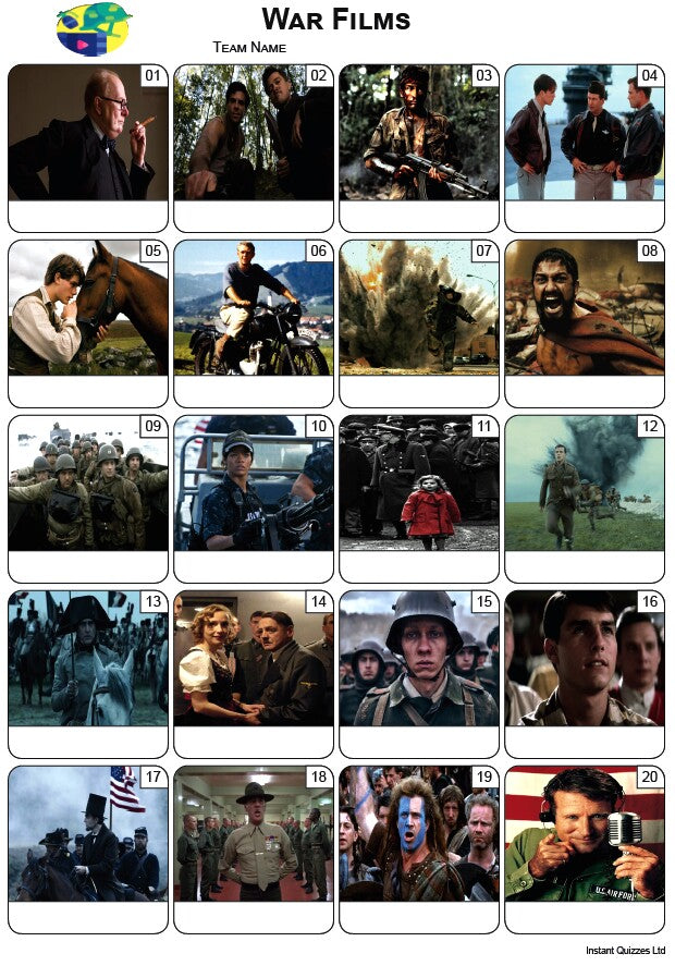 Bumper Quiz Pack 876 - Ten rounds including: Mixed Bag, Art, Entertainment, History, Leisure, Coups and Revolutions, Weather, Logos, Moms, Wipeout Round and a War Films Picture Round.