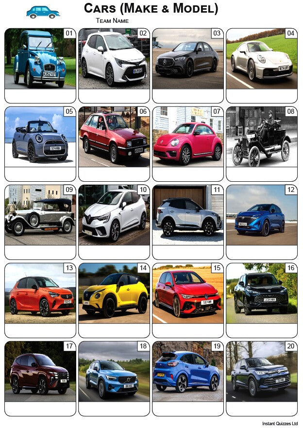 Bumper Quiz Pack 888 - Ten rounds including: Mixed Bag, Keeping Up With The Jones’s, Blockbusters, Weather, Films, History, Animals, Counties, Connections, Wipeout Round and a Cars Make and Models Picture Round.