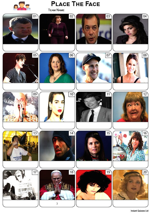 The Big Quiz Pack 3474 - Five rounds including; Knights, Ten Shades of Graham, Ever Decreasing Answer, Spirits and Liquers, Mixed Bag/General Knowledge Questions and a Place The Face Picture Round.