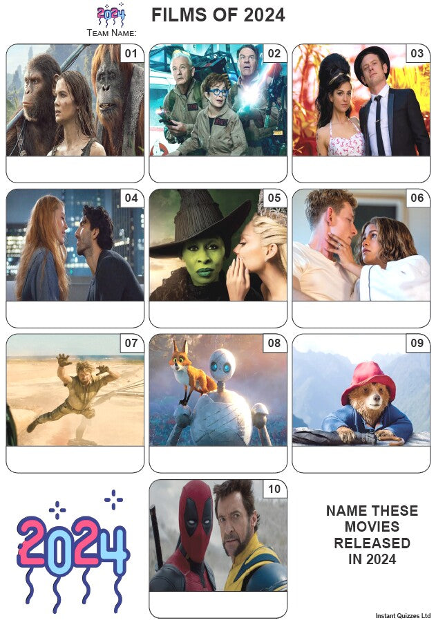 Easier Quiz Pack 3351 - Five rounds of Easier Mixed Bag/General Knowledge Questions and a Films of 2024 Picture Round.