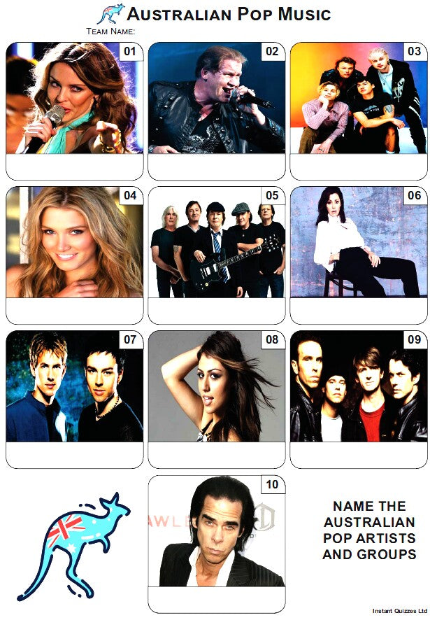 Australian Pop Music Mini Picture Quiz - Z4142