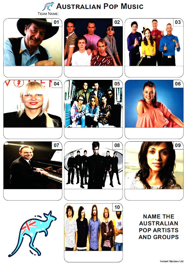 Australian Pop Music Mini Picture Quiz - Z4143