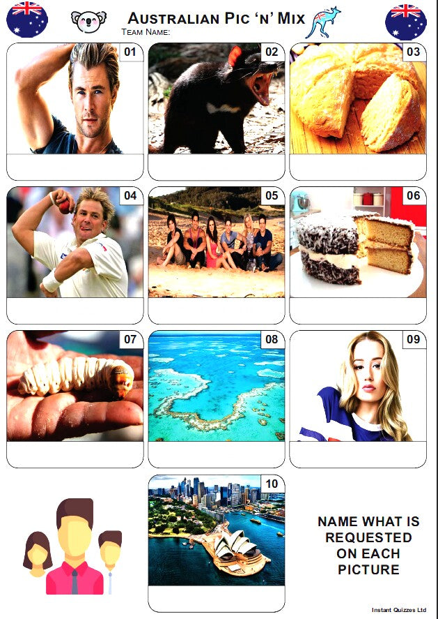 Easier Quiz Pack 3343 - Five rounds of Easier Mixed Bag/General Knowledge Questions and an Australian Pic N Mix Picture Round.