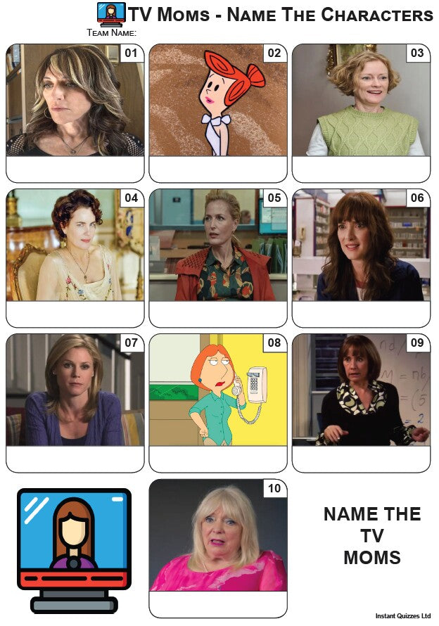 Easier Quiz Pack 3379 - Five rounds of Easier Mixed Bag/General Knowledge Questions and a TV Moms Picture Round.