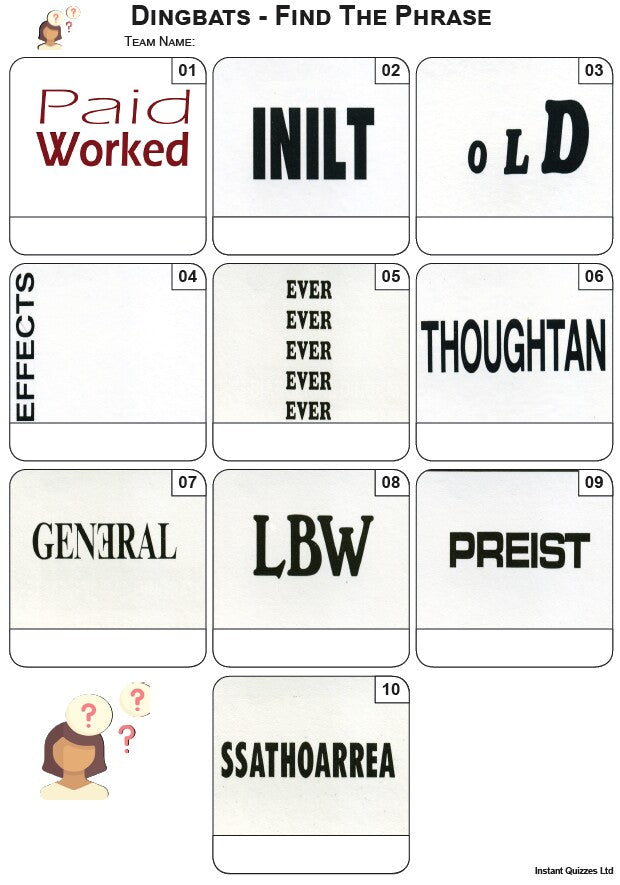 Easier Quiz Pack 3387 - Five rounds of Easier Mixed Bag/General Knowledge Questions and a Dingbats Picture Round.