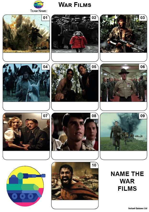 Quiz Pack 3400 - Five rounds including: Art, Entertainment, History, Leisure, Mixed Bag/General Knowledge and a War Films Picture Round.
