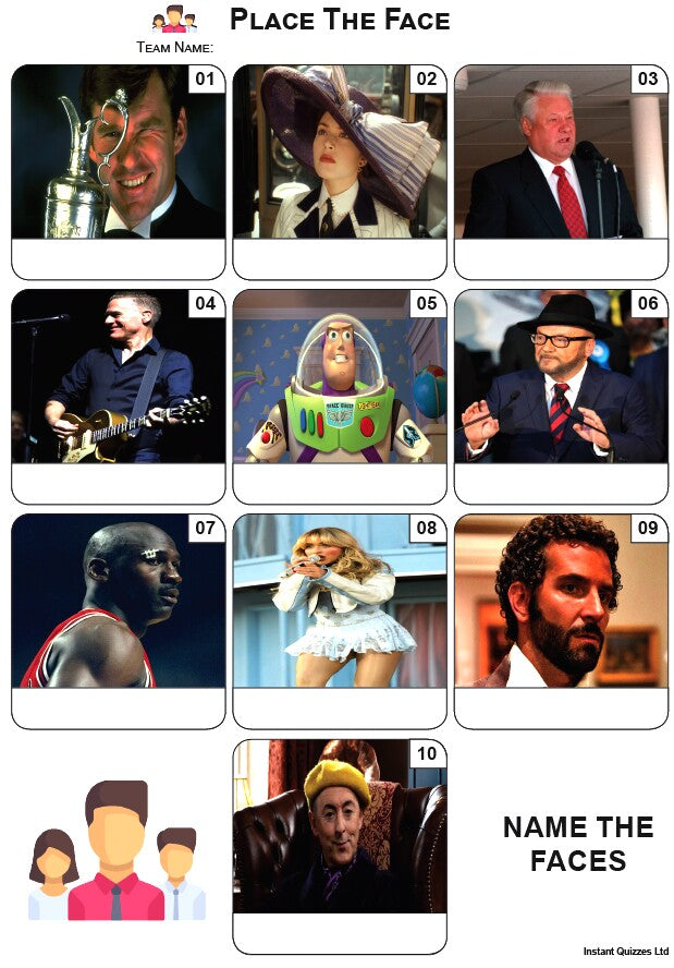 Quiz Pack 3396 - Five rounds including: Gems, Literary Characters, Over, Connections, Mixed Bag/General Knowledge and a Place The Face Picture Round.