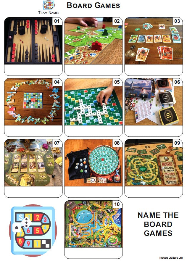 Easier Quiz Pack 3411 - Five rounds of Easier Mixed Bag/General Knowledge Questions and a Board Games Picture Round.
