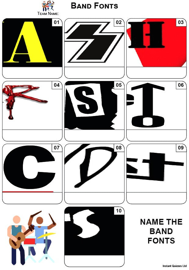 Band Fonts Mini Picture Quiz - Z4191