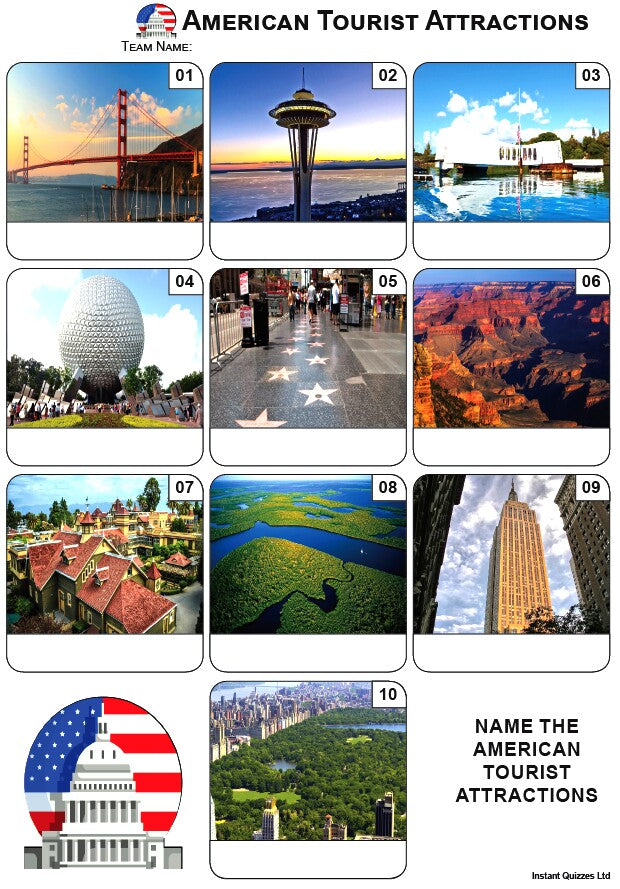 Mixed Bag Quiz Pack 3433 - Five rounds of Mixed Bag/General Knowledge Questions and an American Tourist Attractions Picture Round.