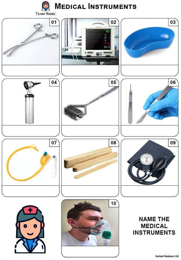 Mixed Bag Quiz Pack 3445 - Five rounds of Mixed Bag/General Knowledge Questions and a Medical Instruments Picture Round.