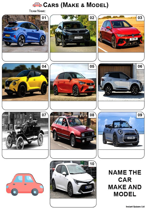 Cars Make and Model Mini Picture Quiz - Z4204