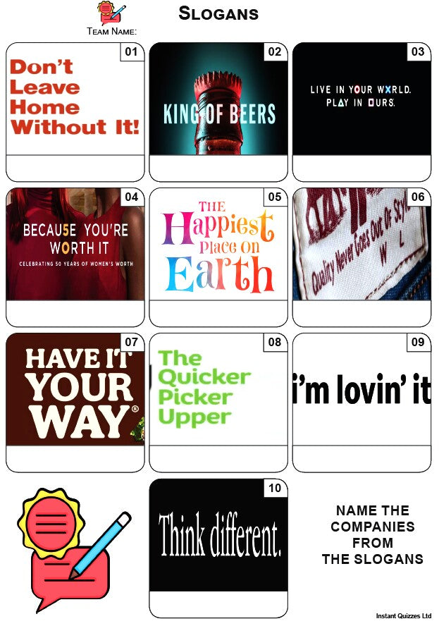 Slogans - Mini Picture Quiz Z4208