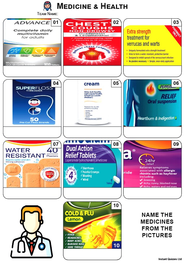 Quiz Pack 3468 - Five rounds including: Graves, Hairy People, Quickfire Round, Animals, Mixed Bag/General Knowledge and a Medicine and Health Picture Round.