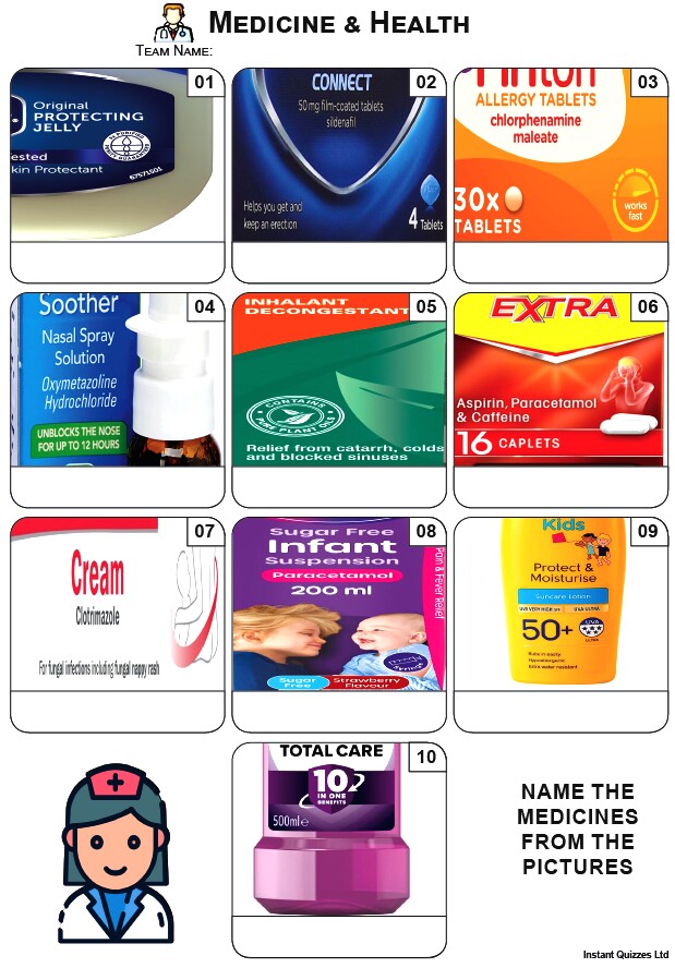Easier Quiz Pack 3471 - Five rounds of Easier Mixed Bag/General Knowledge Questions and a Medicine and Health Picture Round.