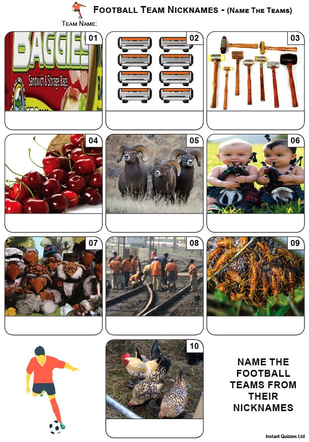 Quiz Pack 3476 - Five rounds including; Pop Music, Trivia Trail, Games and Hobbies, Numbers, Mixed Bag/General Knowledge and a Football Team Nicknames Picture Round.