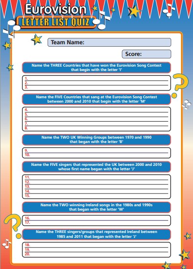 Eurovision Letter List Quiz - HOELL