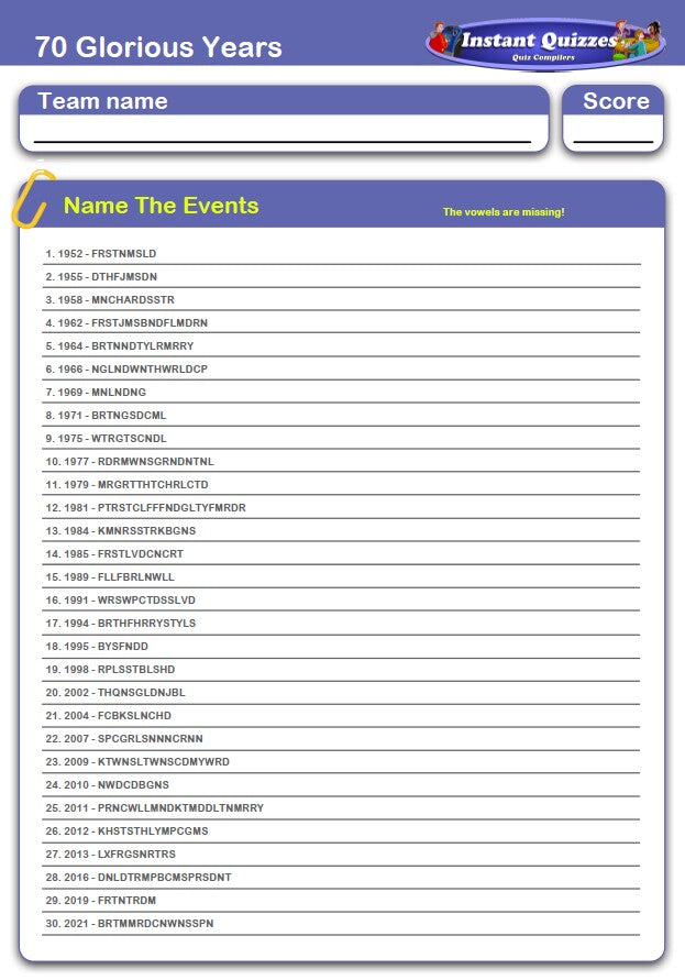 Glorious Years Missing Vowels Quiz