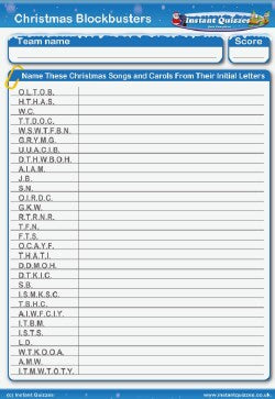 Christmas Blockbusters Carols and Songs Handout Quiz - H12