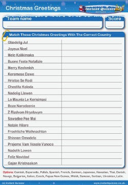 Christmas Greetings Handout Quiz - H13