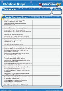 Cryptic Christmas Carols and Songs Handout Quiz - H14