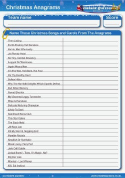 Christmas Carols and Songs Anagrams Handout Quiz - H15