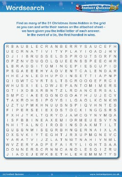 Christmas Wordsearch Handout Quiz - H18