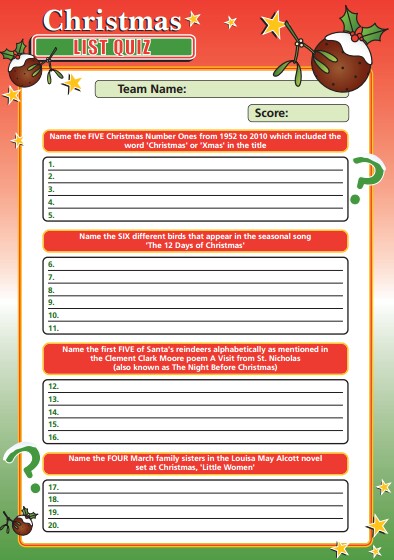 Christmas List Quiz - H254