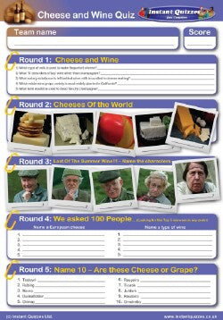 Cheese And Wine Handout Quiz