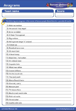 Anagrams Handout Quiz