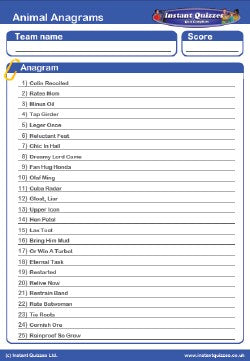Animal Anagrams Handout Quiz