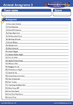 Animal Anagrams Handout Quiz 3