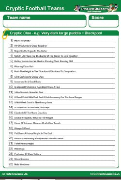 Cryptic Football Teams Handout Quiz