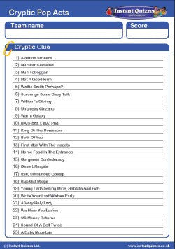 Cryptic Pop Acts Handout Quiz