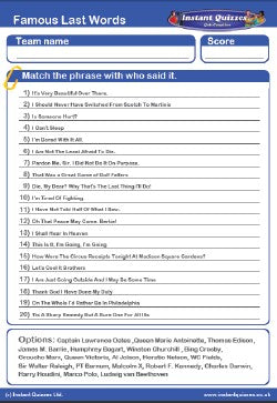 Famous Last Words Handout Quiz