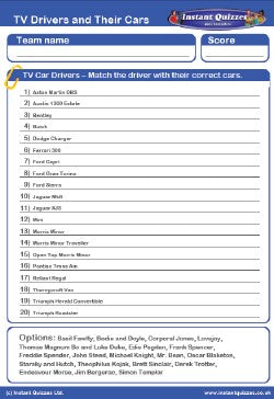 TV Drivers and Their Cars Handout Quiz