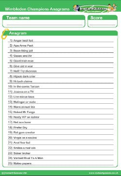 Wimbledon Champions Anagrams Handout Quiz