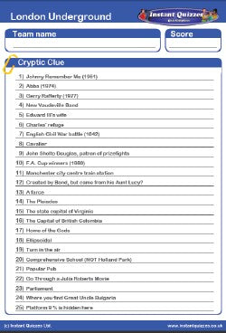 London Underground Handout Quiz