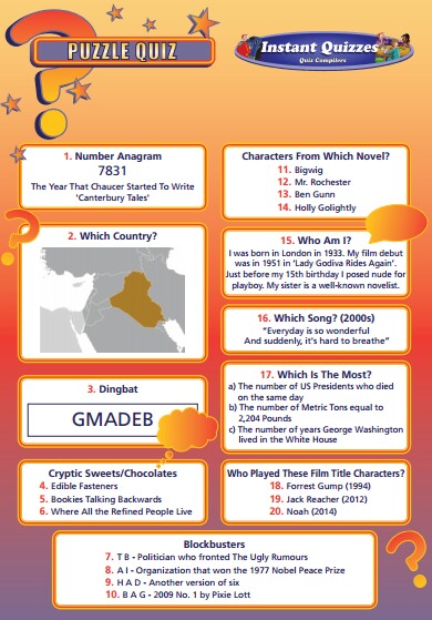 Handout Quiz 222 - Puzzle Quiz
