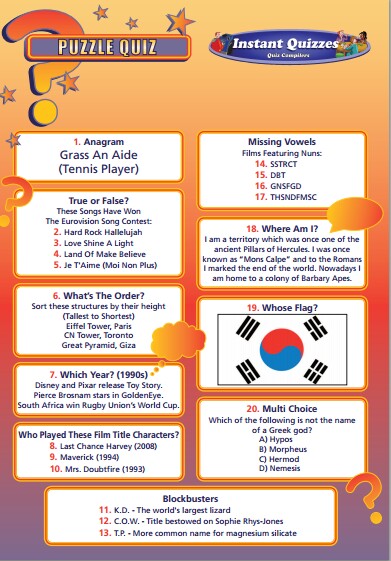 Handout Quiz 224 - Puzzle Quiz