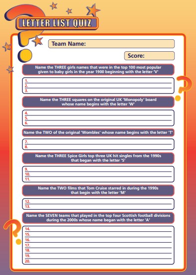Handout Quiz 227 - Letter List Quiz