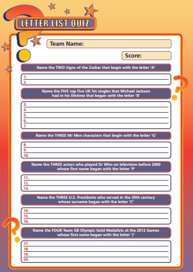 Handout Quiz 229 - Letter List Quiz