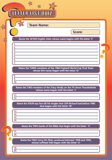 Handout Quiz 231 - Letter List Quiz