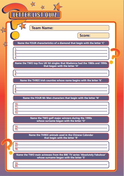 Handout Quiz 233 - Letter List Quiz