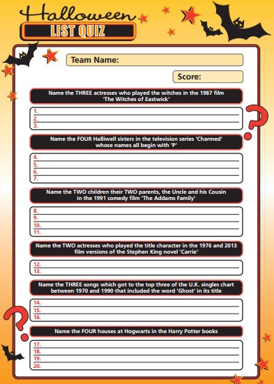 Halloween List Quiz - HO252