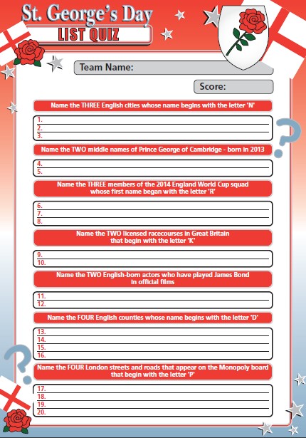 Saint George's Day List Quiz